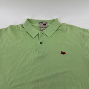 Perlis Pique Polo Shirt Men Large Green Peruvian Cotton Crawfish Logo New Orlean